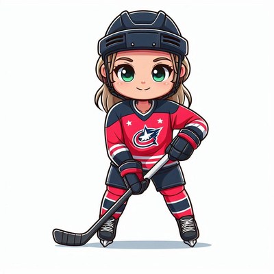 Young hockey player in red jersey preparing to shoot