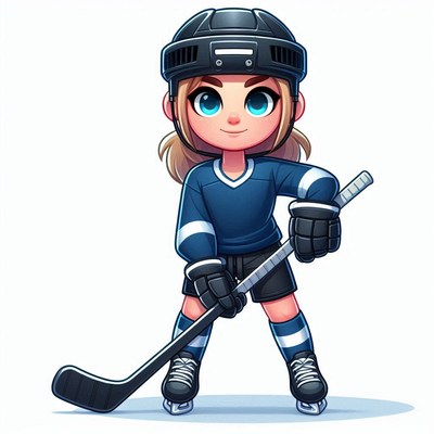 Young hockey player holding a stick in blue uniform