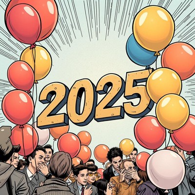 Celebration of new year 2025 with colorful balloons