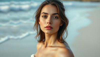Young woman at beach during golden hour