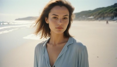 Young woman on a beach at sunrise