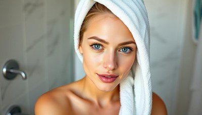 Young woman with towel in modern bathroom