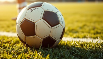 Soccer ball on grass during evening practice