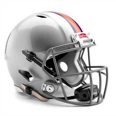 Silver football helmet with orange stripes
