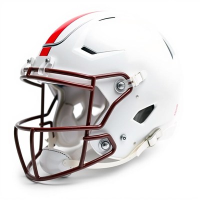 White football helmet with red stripes for team sports
