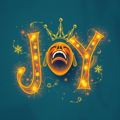 Bright joyful graphic with crown and thrilling face