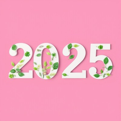 Floral decorated 2025 numbers on pink background