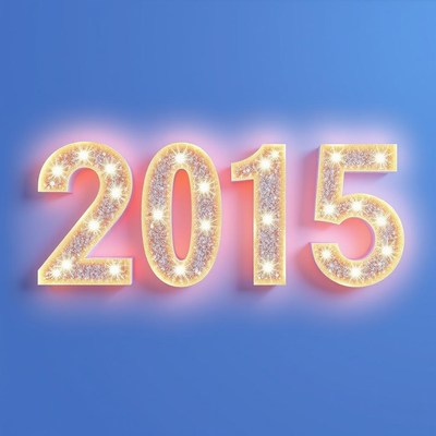 Sparkling 2015 backdrop against blue wall