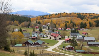 Autumn landscape of a quaint village in the mountains