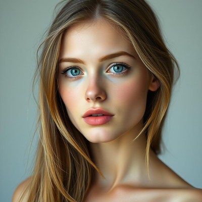 Young woman with blue eyes and long hair portrait