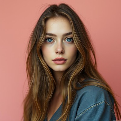 Young woman with long hair against pink background