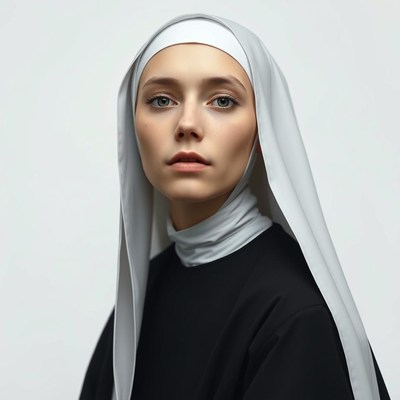 Young woman in white headscarf and black garment