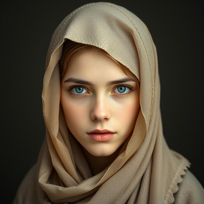 Young woman in brown hijab with striking eyes