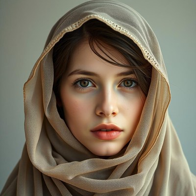 Young woman in neutral hijab against soft background