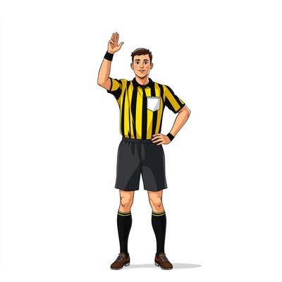 Referee signaling in yellow and black stripes