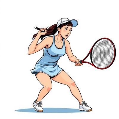 Female tennis player preparing to serve on a tennis court