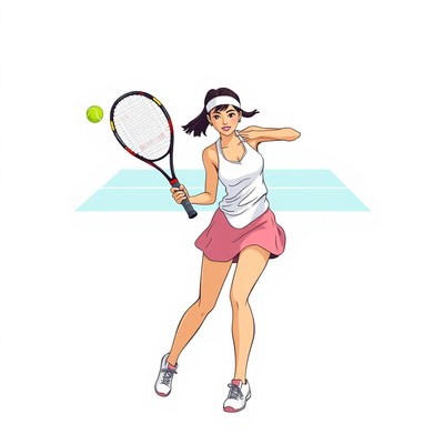 Young woman playing tennis on court with ball