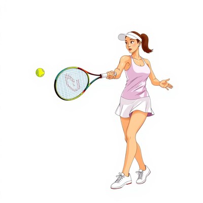 Female tennis player hitting a ball on court