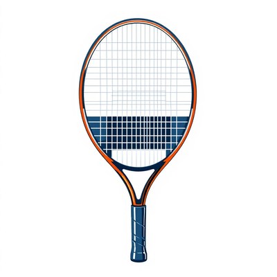 Tennis racket illustration with blue and orange design