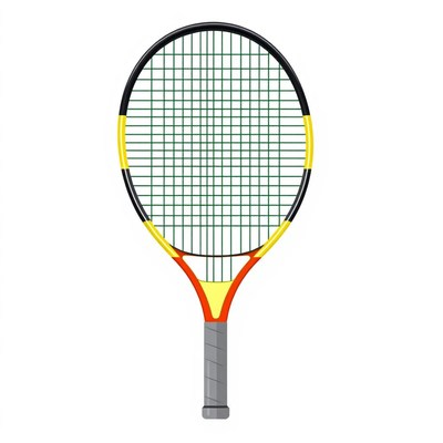 Tennis racket with green and yellow strings