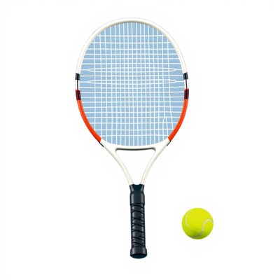 Tennis racket and ball on white background