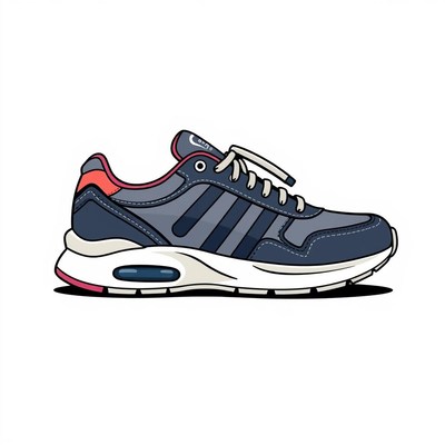 Stylish navy running shoe with white sole and red accents