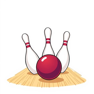 Bowling ball strikes down pins on wooden lane