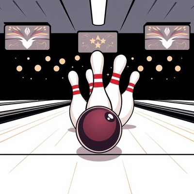 Bowling ball rolling towards strikes in modern alley