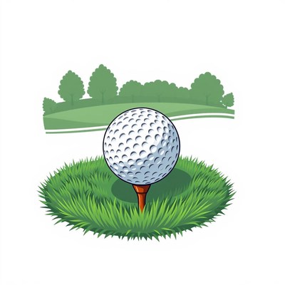 Golf ball on tee in lush green grassy setting