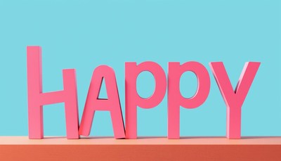 Colorful happy letters displayed on a shelf