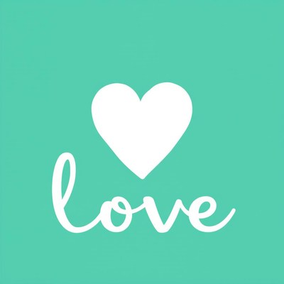 Heart and love text on teal background