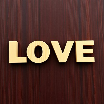 Wooden love letters on dark brown background