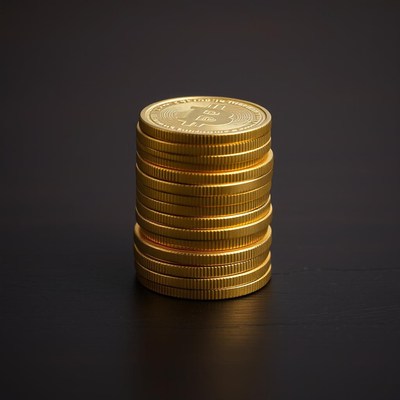 Stacked golden coins on dark surface