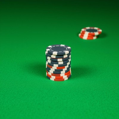Stacked poker chips on a green felt table