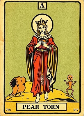 Tarot card featuring a figure in red and gold attire