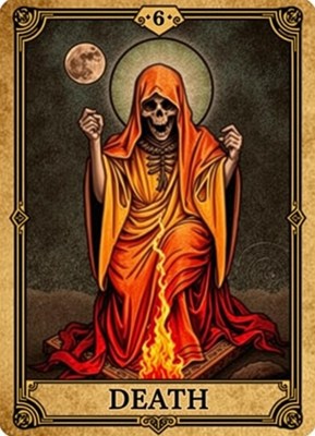 Death tarot card sitting with flames and moon