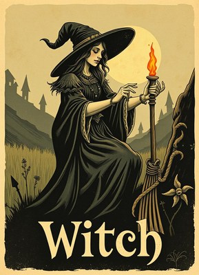 Enchanting witch casting spells under the full moon