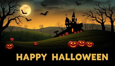 Spooky halloween night with pumpkins and bats