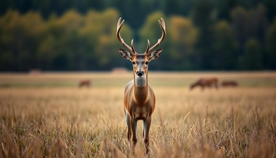 Male deer standing in field during autumn
