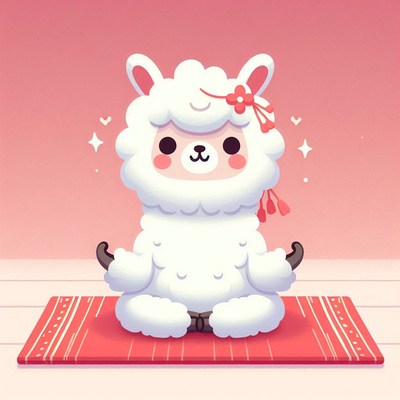 Cute cartoon alpaca meditating on a rug
