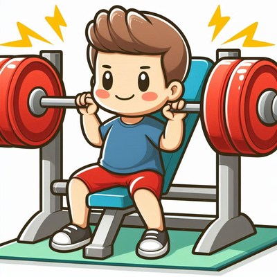 Young boy lifting weights at gym during daytime