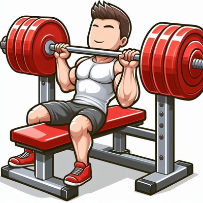 Young man lifting weights on bench press at gym