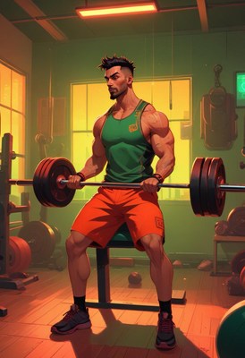 Strong man lifting weights in gym during daylight