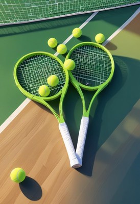 Tennis rackets and balls on court at daytime