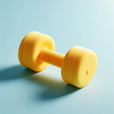 Yellow dumbbell on a light blue background