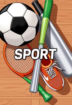 Sports equipment arrangement on wooden surface