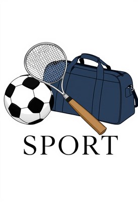 Sports equipment including ball racket and bag