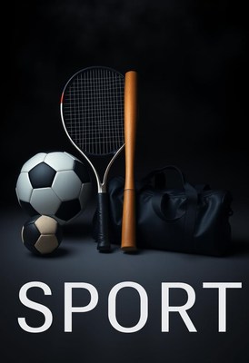 Collection of sports equipment on dark background