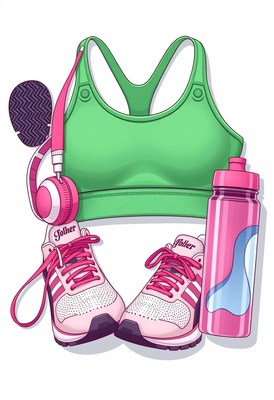 Workout gear arrangement with water bottle and headphones