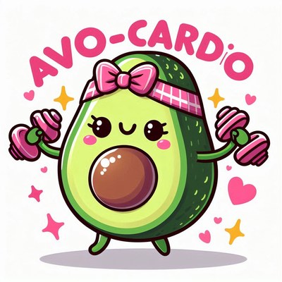Cute cartoon avocado weightlifting with headband